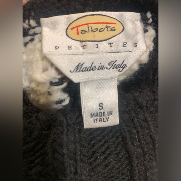 Talbots Black & White Plaid Turtleneck Sweater Wool Blend Pullover Knit Petite S - Picture 2 of 6